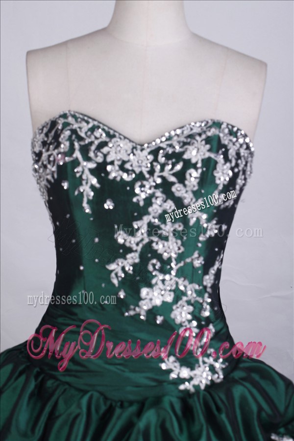 Beautiful Dark Green Sweetheart Sweet 15 Dress with Appliques